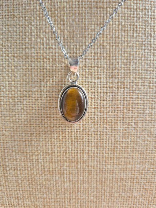 Pendentif Argent 925 Œil de Tigre