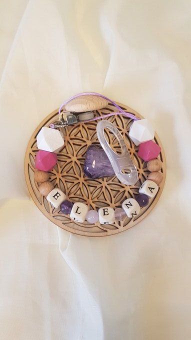 Attache tétine Améthyste et Quartz rose 
