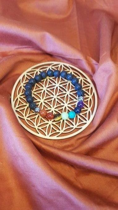 Bracelet "7 chakras et pierre de lave"